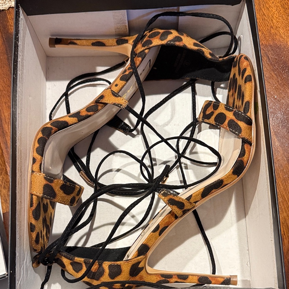 Lulus Leopard Print Strappy Heels size 9
